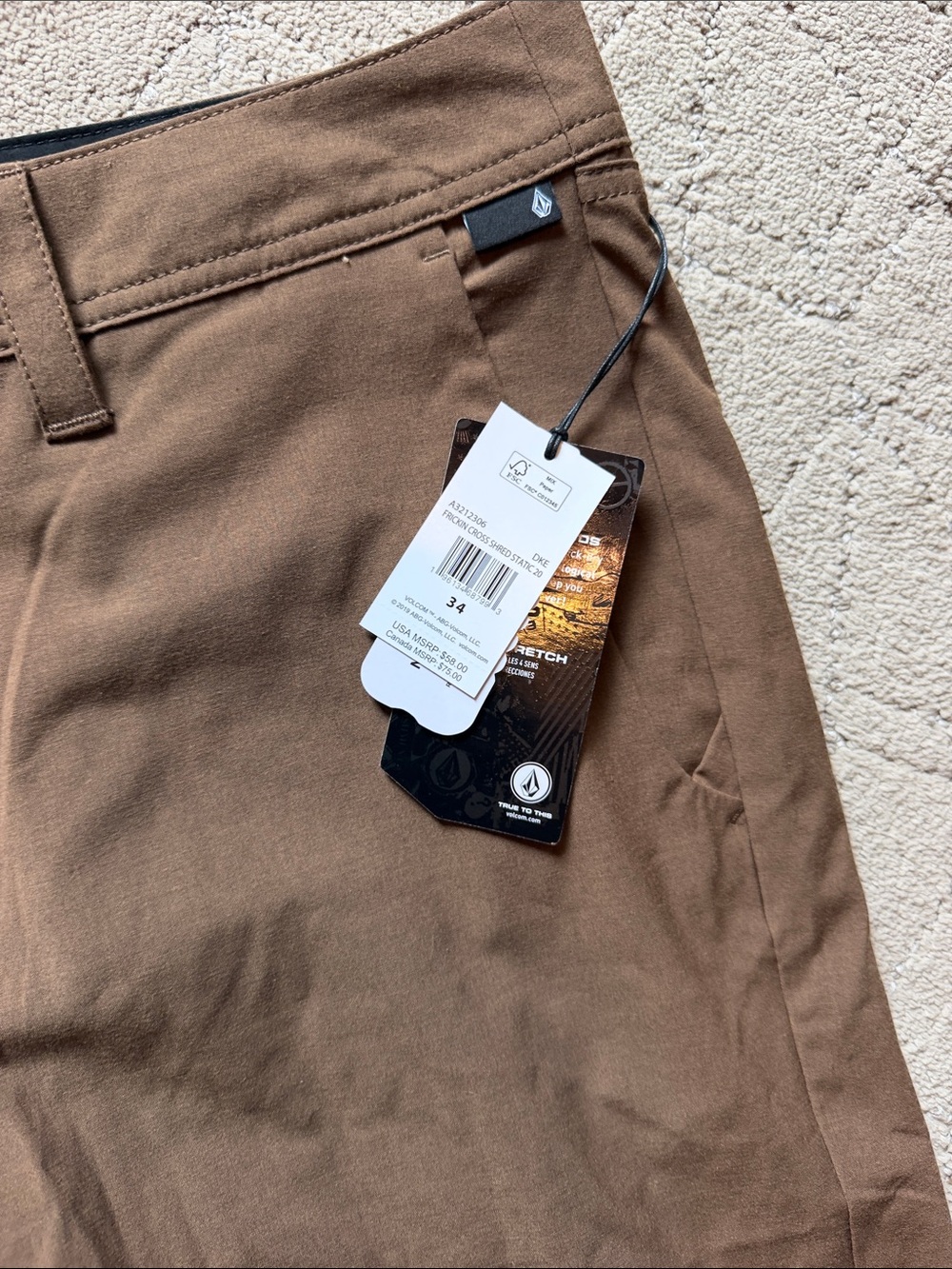 Volcom Hybrid Shorts — Brown/Tan Men's Casual Boardshorts - Picture 2 of 4